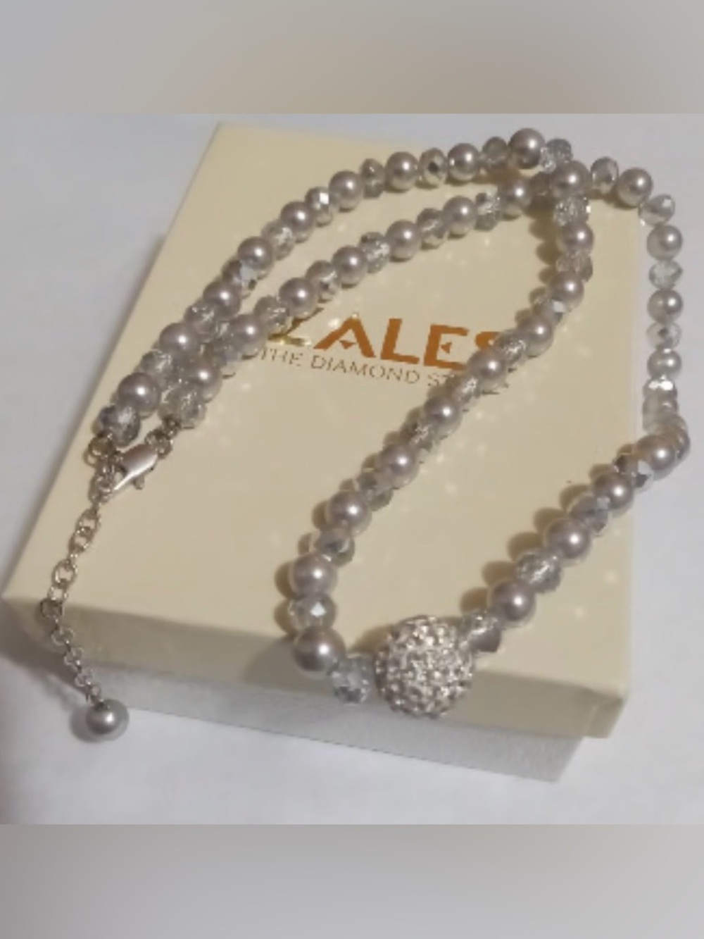Zales Dyed Gray Cultured Pearl and Pave Bead Focal Necklace